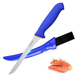 BOLEXINO 7" Narrow Fillet Knife For Fish W/Sheath & Softgrip Non-Slip Handle, Straight Edged Semi-Flexible Blade, High Carbon Stainless Steel Filet Knife For Outdoor and Kitchen