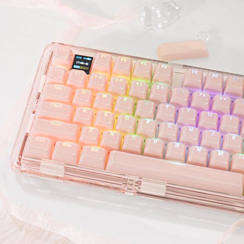 GEKUCAP Pink Clear Keycaps, Translucent Custom Keyboard Key Cap, MDA