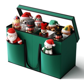 Christmas Figurine Storage Box & Nutcracker Storage Containers with Visible Lid and Dividers, Keeps 8 15"-Figurine Collectibles, Xmas Holiday Decoration Storage Bag, 600D Oxford / Tear-Proof, Green