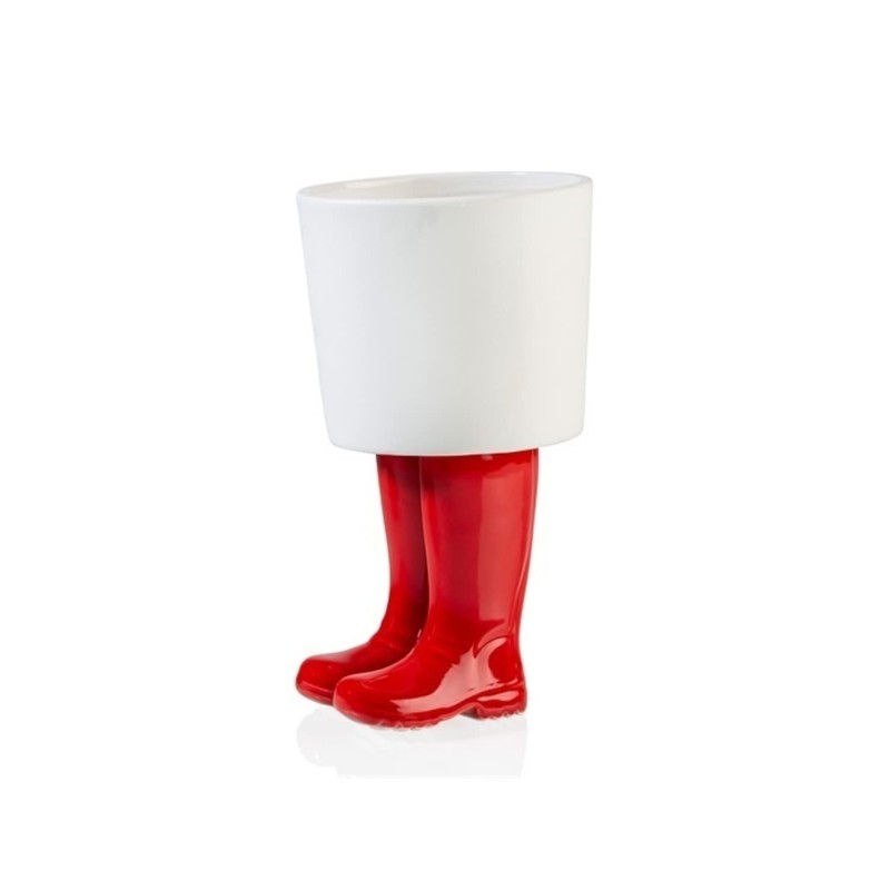 bitten Rubber Boots Mini Flower Pot in Red