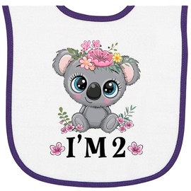 inktastic 2nd Birthday Koala 2 Year Old Girl Baby Terry Cloth Bib White and Purple 46dbd
