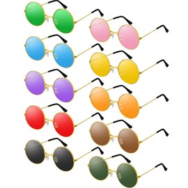 BOUBONI 10 Pairs Hippie Sunglasses 10 Colors Round Hippie Glasses 60s 70s Outfits Groovy Party Decorations Sunglasses for Women Men with Colored Glasses Cloth for Disco Party Favors