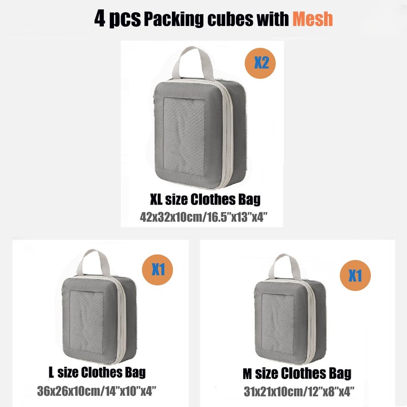 Compression Packing Cubes with Mesh,4 Pcs Travel Packing Cubes Set,Lumobrilla