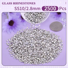2500PCS SS10/2.8mm Glass Crystal Rhinestones (Clear), Flatback Clear Rhinestones for Bedazzling Crafting DIY Crafts Nail Art Makeup Decoration, Gems Diamond Charms for Tumbler Shoes Clothing Mug