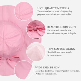 Zsedrut Bow Baby Girls Cotton Hat Summer Sun Cap Infant Toddler Wide Brim Girl Beach Hat(White+Pink, 19.7"(1-2 Years))