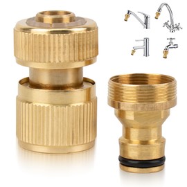 Tesmotor Universal Kitchen Mixer Tap Hose Pipe Connector, Garden Hose Brass No-Leak Connector Fitting, Female & Male Quick Connector Fitting