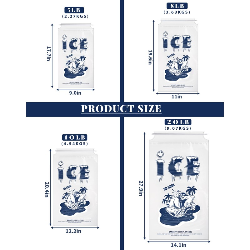 FireKylin 50 Pack Ice Bags 5 lb, Heavy-Duty Ice Bags