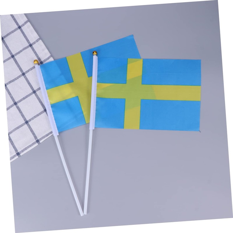 Tofficu 2sets Mini Sweden Flag on Stick Handheld Flags for