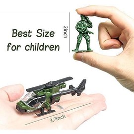 18 Pack Die-cast Military Vehicles Sets,6 Pack Assorted Alloy Metal Models Car Toys and 12 Pack Soldier Army Men, Mini Army Toy Tank,Panzer,Anti-Air Vehicle,Helicopter Playset for Kids Boys