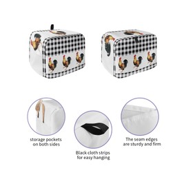 Toaster Dust Cover with Pockets, Rooster Summer Farm Style Black White Buffalo Plaid Soft Washable 2 Slice Toaster Cover, Dust-proof Cover for Small Appliance Cover and Fingerprint Protection