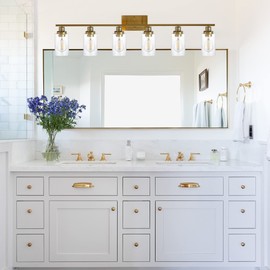 MELUCEE 6 Lights Brushed Brass Vanity Light, Bathroom Lights Fixtures Over Mirror with Bubbled Glass Shades, Modern Wall Sconce for Hallway Kitchen Living Room Bedroom