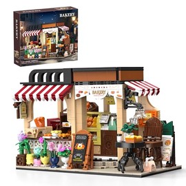 City Bakery House Building Sets, Baking Shop Building Blocks Toys with Coffee Cake Bread Seating Area, House Construction Model for Decor Display,Gift for Adults Boys Girls Ages 8-12 (1205Pcs)