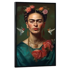 artboxONE Poster with Black Frame 30 x 20 cm Floral Frida Kahlo Colour Picture Frida Kahlo Flowers Fine Art