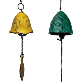 Oavand Set of 2, Japanese Traditional Lucky Small Wind Chimes for Outside, Iwachu Cast Iron Bless Temple Wind Bell Memorial Wind Chimes Indoor Garden Bell, Patio, Balcony ((Yellow Leaf and Pinecone)