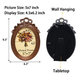 JANDERART Vintage Oval Picture Frame 5x7 Inch, Antique Ornate Photo Frames with Glass Front, Tabletop & Wall Hanging, Bronze