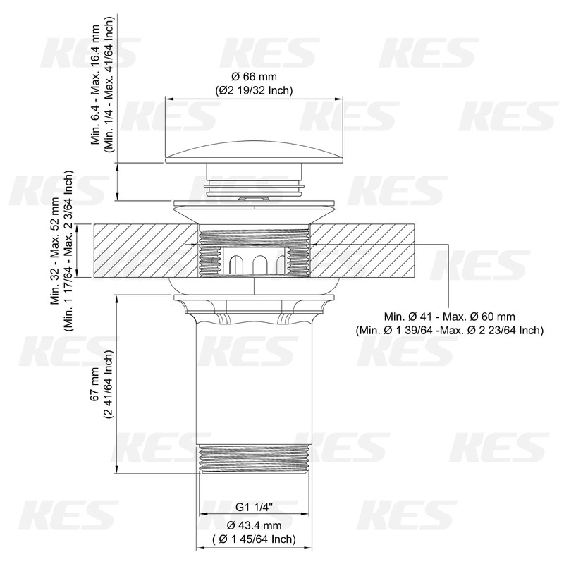 KES S2019A-CH Drain Fitting Sink with Overflow Sink Plug Pop