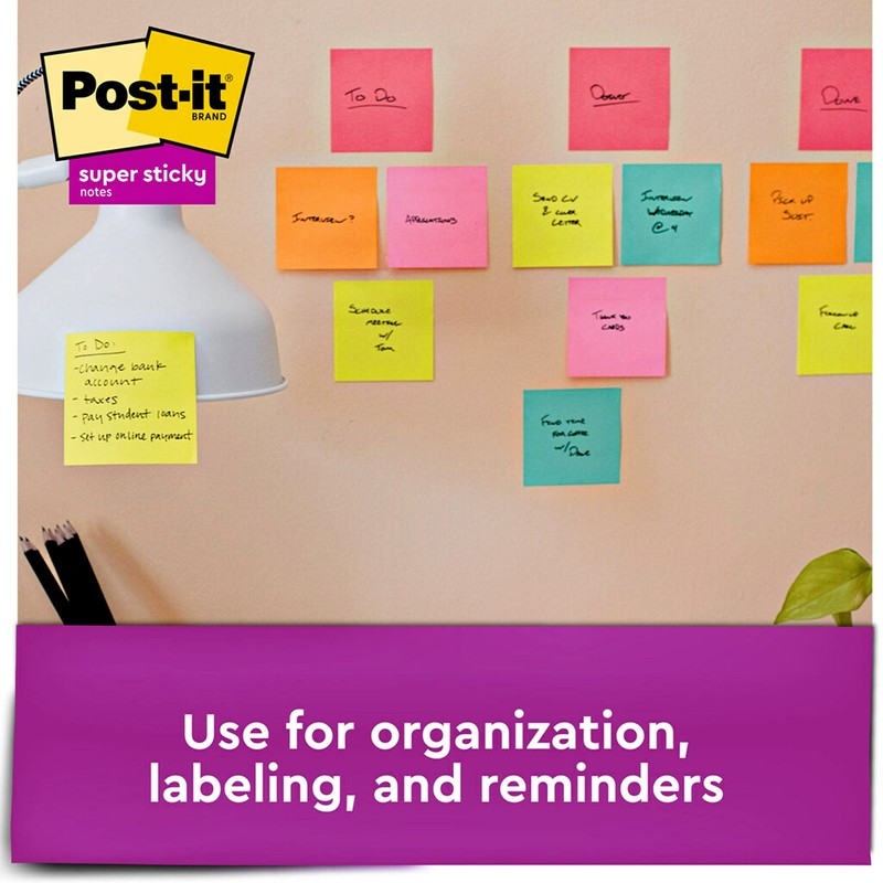 Post-it Super Sticky Notes, 3x3 in, 4 Pads, 2x the
