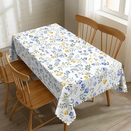 SENYOUMI Blue Yellow Flower Leaf Tablecloth Wildflower Aesthetic Floral Rectangle Tablecloth Watercolor Floral Botanical Style Table Cover 54×72 Inch Washable Table Cloth for Kitchen Dining Room Party
