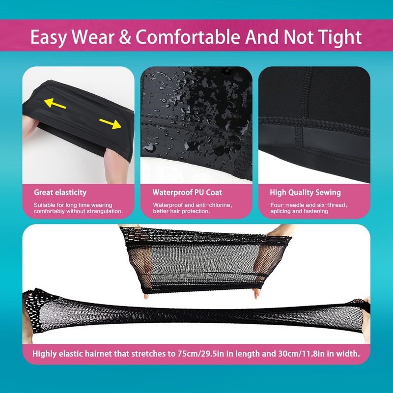 Women PU Coat Waterproof Fabric Hairnet Swim Cap Swim Hat