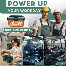 DUPASU Electric Lunch Box Food Warmer: 100W Heated Lunch Box for Adults, 1.8L Portable Fast Heating Lunchbox Food Heater for Car, Truck, Work, Travel, Lonchera Elctrica 12/24V/110-230V