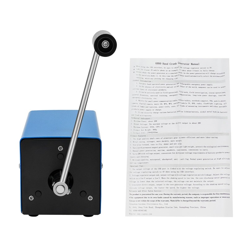 Hand Crank Generator - 20W Portable Power Supply for Emergency,
