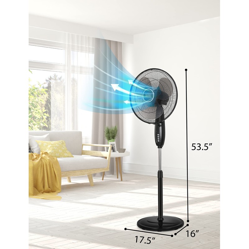 BLACK+DECKER 16" Dual Blade Standing Fan with Remote Control, Oscillating