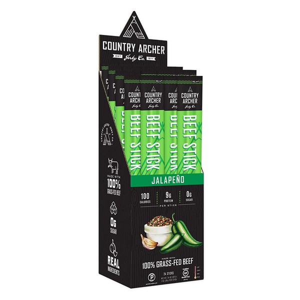 Jalapeno Beef Sticks by Country Archer, 100% Grass-Fed, Certified Keto, Paleo, Gluten Free, 1 Ounce (Pack of 24)