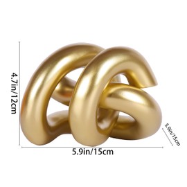 WUBIANJIE Gold Knot Sculpture Abstract Rope Knot Design Modern Home Decor for Living Room, Office, Desk, Shelf Elegant Resin Art Piece for Birthday, Wedding, Anniversary (Gold)