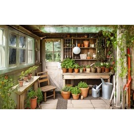 Sabrikas Let Your Creative Spirit Run Free Mural Gardens Potting Shed Tapestry Backdrop using Waterproof 3D Print Shower Curtain Material (W300cm x H180cm)