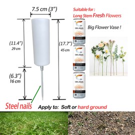 Big Memorial Cemetery Vase Flower Holder Metal Stake,Big Size Flower Bouquet Holder for Long Stem Roses,Tulips in Garden,Yard,18 Inches