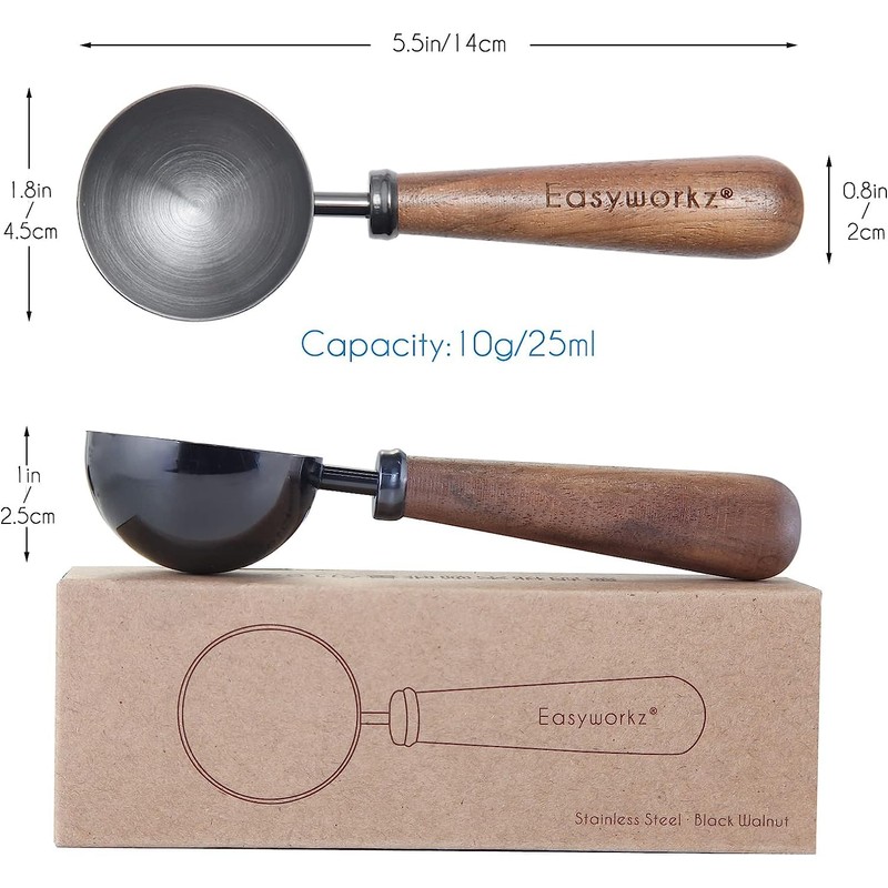 Easyworkz Retro Stainless Steel Coffee Scoop with Black Walnut Handle,10g