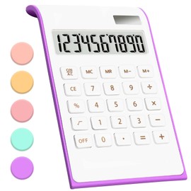 Purple Calculator, UPIHO Purple Office Supplies and Accessories, 10 Digits Solar Battery Basic Office Calculator, Dual Power Desktop Calculator with Large LCD Display, Purple Office Supplies