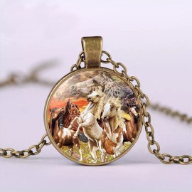 HANDMADE keepsake from my USA art studio HORSES WILD ANIMAL COWBOY COWGIRL PONY pendant women men 20" necklace FREE box