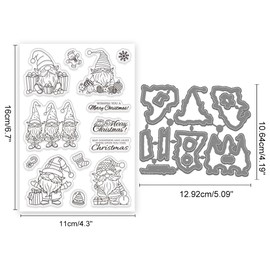 INFUNLY Merry Christmas Stamp and Die Santa Claus Clear Stamps Xmas Gnome Cutting Dies Snowflake Rubber Stamps and Die Cuts Holiday Words Clear Stamp for Card Making Scrapbooking Photo Album Decor