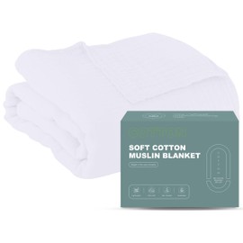 Cosy Family 4 Layer Muslin Bed Blanket - Breathable and Lightweight Gauze Boho Blanket for Spring, Soft 100% Cotton Muslin Blanket, White, 80x90 Inches