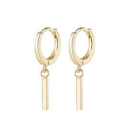 925 Sterling Silver Bar Hoop Earrings for Women Girls Minimalist Bar Hoop Earrings Drops (HL-66 Golden, One size)