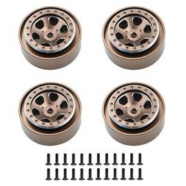 Ieron 1.0 RC Wheel Rims,Wheel Stamped Steel Beadlock Deep Dish Wheels for 1/18 TRX4M Axial AX24 SCX24 Gladiator Deadbolt Bronco C10 JLU Upgrade Parts(Brown)