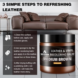 WEYSTOM Leather Recoloring Balm - Restorative Colorant for Furniture, Bags & Auto Interiors | Repairs Scratches, Fades & Cracks While Renewing Leather Surfaces (Medium Brown)