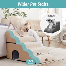 COZY KISS Wide Dog Stairs for High Beds with Tunnel, Foam Detachable Dog Step for Small Dog, Puppy or Cats, Medium/Large Pet Ramp for Bed or Car, 33x19.7x22.4 inch, 5 Tiers, Beige