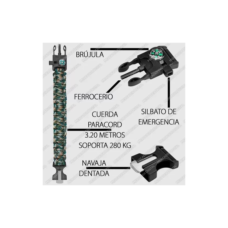 Mercader Digital Paquete De 10 Pulsera Supervivencia Táctica Paracord Mayoreo