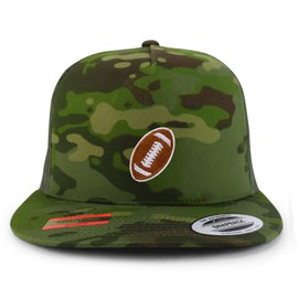Trendy Apparel Shop Football Patch 5 Panel Flatbill Trucker Cap - Multicam Green