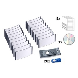 Badgepoint polar30 Name Badges (70 x 30 mm, 10 Signs with Magnet, Twist-Proof, with Print Sheet for Name Cards and Templates for Printing, Magnetic Name Tags for Clothes), Matte Stainless Steel