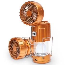 Camping Lanterns with Fan,Solar Camping Fan Charging for Phone, Rechargeable LED Lanterns Camping Fans for Tents Power Outage Hurricanes Camping Gear(Gold)
