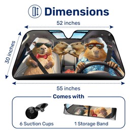 GENANY Capybara Family Windshield Sun Shade for Car SUV Truck (55x30 Inches), Sun Shade Windshield, Shades for Front Windows, Sunshade for Car Windshield, Protector Blocks UV