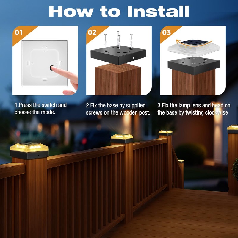 vighep 4x4 Solar Post Cap Lights Outdoor 8 Pack, 3