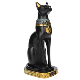 Egyptian Statue, Egyptian Cat Statue Figurine Home Decoration Gifts, Vintage Inspired, Regal Noble Bastet Cat Goddess, Inspirational Good Energy, Sturdy Black Gold