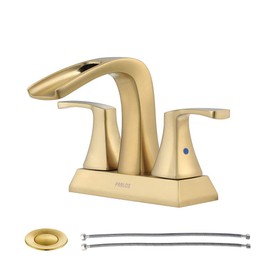PARLOS 2 Handles Waterfall Bathroom Faucet with Metal Pop-up Drain and Faucet Supply Lines, Brushed Gold, Doris 1406808