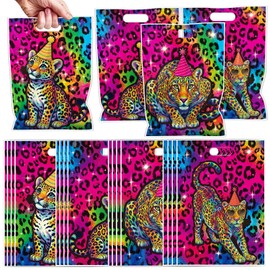 Falueqg 50 Pcs Rainbow Cheetah Leopard Goodie Candy Bags Party Supplies