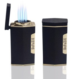 Quad Flame Cigar Torch Lighter with Cigar Punch Cutter Matte Black business gift