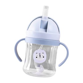 Alomejor 250 ml Weighted Straw Sippy Cup Animal Pattern Leak Proof for Infants Handle Flip Cup for Children Blue